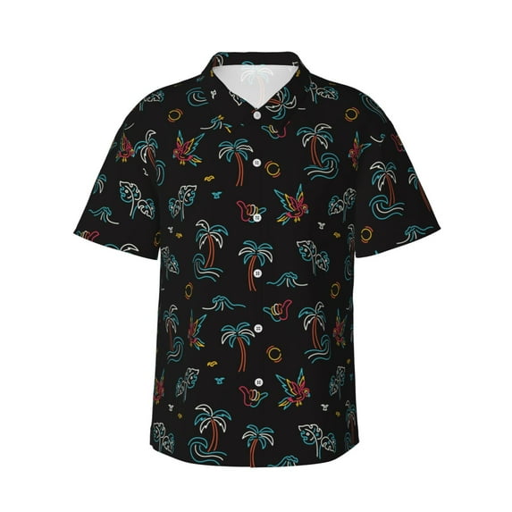 Fotbe Hawaiian Style Hawaiian Shirt for Men Unisex Summer Beach Casual Short Sleeve Cotton Linen Button Down Shirts-X-Large