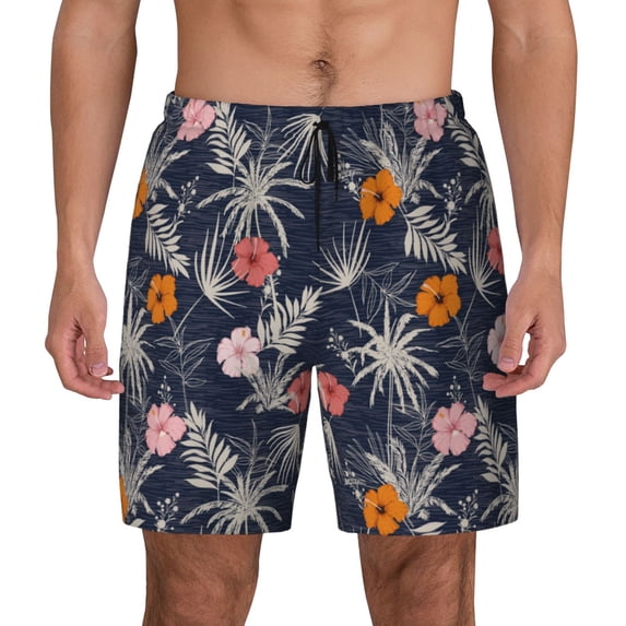 Fotbe Hawaiian Style Men’s Swim Trunks Quick Dry Swim Shorts Board Shorts with Mesh Lining-Small