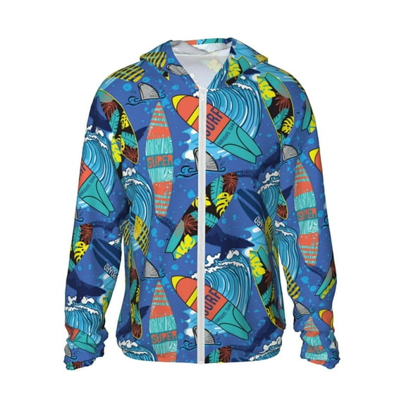 Fotbe Hawaiian Style Men's Women's UPF 50+ Sun Protection Jacket Hooded Cooling Shirt with Pockets Hiking Outdoor Performance-Large