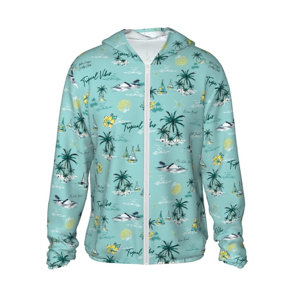 Fotbe Hawaiian Style Men's Women's UPF 50+ Sun Protection Jacket Hooded Cooling Shirt with Pockets Hiking Outdoor Performance-X-Large