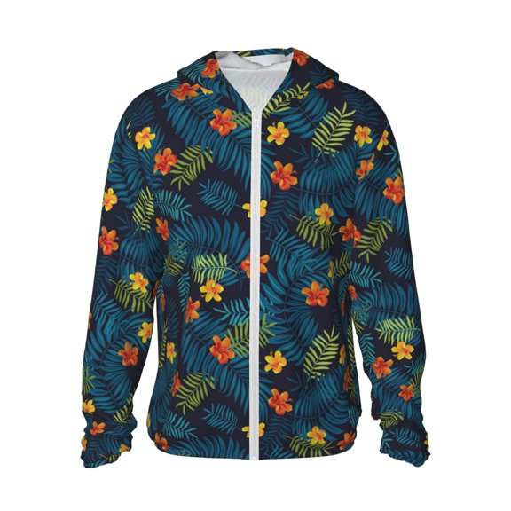Fotbe Hawaiian Style Men's Women's UPF 50  Sun Protection Jacket Hooded Cooling Shirt with Pockets Hiking Outdoor Performance-XX-Large