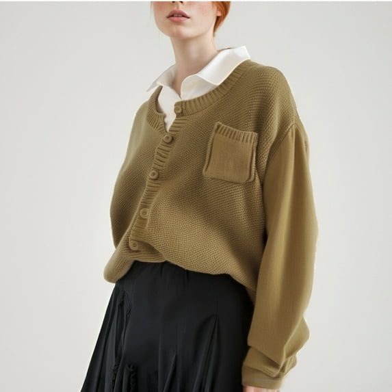 Women's Drop Shoulder Long Sleeve Cardigan Sweater Button Up Pocket Front Cardigans Lightweight Knit Tops Lightweight Cardigan for Women plus Size Comfy Knit Cardigan Wool Short Sweater Summer