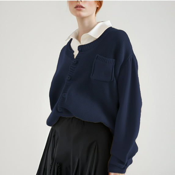 Women's Drop Shoulder Long Sleeve Cardigan Sweater Button Up Pocket Front Cardigans Lightweight Knit Tops Lightweight Cardigan for Women plus Size Comfy Knit Cardigan Wool Short Sweater Summer