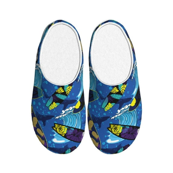 Fotbe Hawaiian Style Pattern Women's Fuzzy Curly Fur Memory Foam Loafer Slippers Indoor Outdoor Slippers Winter Home Shoes-40/41