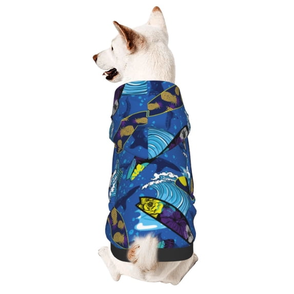 Fotbe Hawaiian Style Print Small Dog Sweater Hoodies Pet Grey Hooded Soft Fleece Sweatshirts with Pocket Fall Winter Puppy Cat Sweaters Warm Clothes-Small