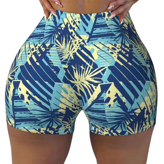 Fotbe Hawaiian Style Seamless Shorts, Womens Workout Shorts High Waist Stretch Booty Short for Gym/Yoga/Running/Biking-Medium