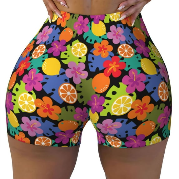 Fotbe Hawaiian Style Seamless Shorts, Womens Workout Shorts High Waist Stretch Booty Short for Gym/Yoga/Running/Biking-Small