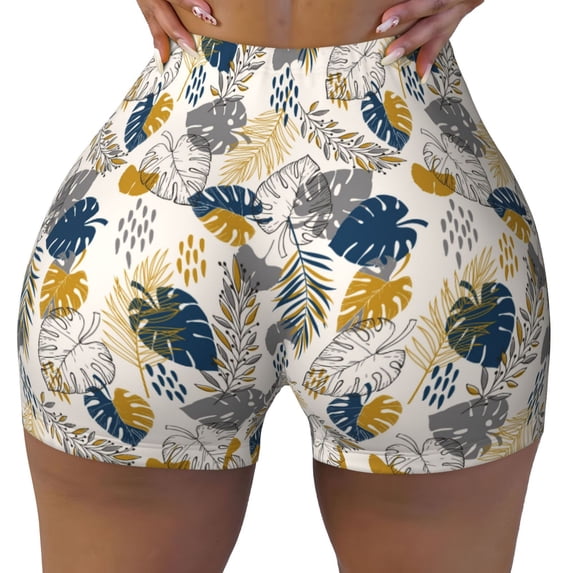 Fotbe Hawaiian Style Seamless Shorts, Womens Workout Shorts High Waist Stretch Booty Short for Gym/Yoga/Running/Biking-X-Large