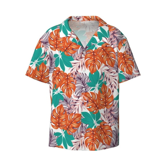 Fotbe Hawaiian Style print Short Sleeve Button Down Shirts for Men Casual Summer Beach Wrinkle Free Shirt-Large