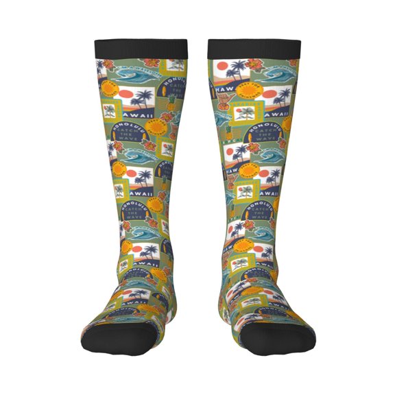 Fotbe Hawaiian Style print Women's Men's Novelty Crew Socks Cotton Socks Knee High Socks for Walking,Running,Nurses,Pregnancy