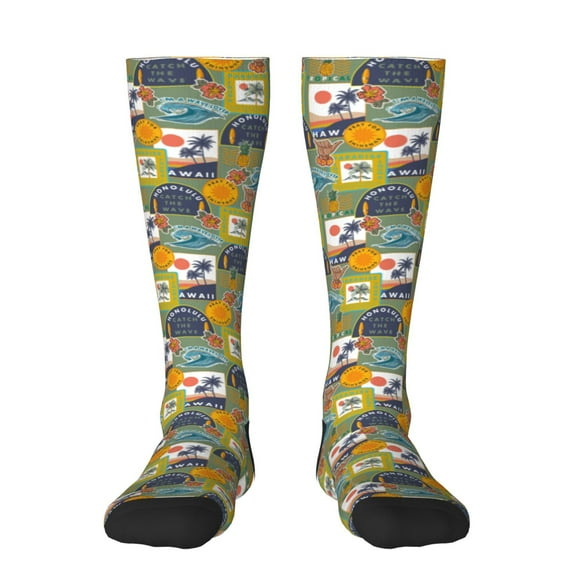 Fotbe Hawaiian Style print Women's Men's Novelty Crew Socks Cotton Socks Knee High Socks for Walking,Running,Nurses,Pregnancy