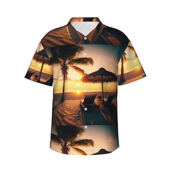 Fotbe Hawaiian Sunset Beach Hawaiian Shirt for Men Unisex Summer Beach Casual Short Sleeve Cotton Linen Button Down Shirts-Medium