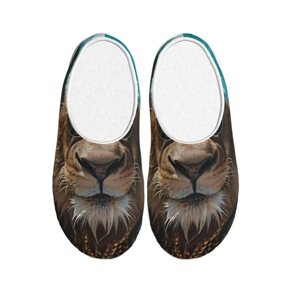 Fotbe Hawaiian Swimming Lion Pattern Women's Fuzzy Curly Fur Memory Foam Loafer Slippers Indoor Outdoor Slippers Winter Home Shoes-40/41