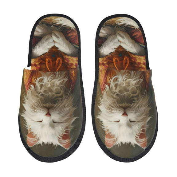 Fotbe Haystack Meditating Cat Pattern Women's Fuzzy Slippers Plush Slippers Fluffy Winter House Shoes Indoor and Outdoor-Medium