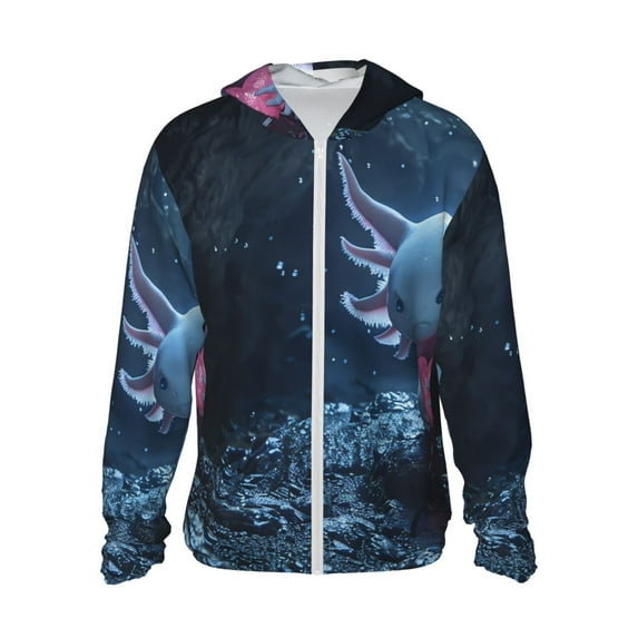 Fotbe Heart Axolotl Men's Women's UPF 50+ Sun Protection Jacket Hooded Cooling Shirt with Pockets Hiking Outdoor Performance-Large