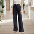 thumbnail image 1 of Women's New 2024 Loose Wide Leg Large Size Casual Washed Button Micro Horn Jeans Women's Casual Pants Womens Pants Casual Trouser Paper Bag Pants Elastic Women's Pants Suit Casual Womens Casual Pants, 1 of 6