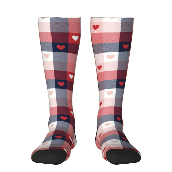 Fotbe Heart Plaid print Women's Men's Novelty Crew Socks Cotton Socks Knee High Socks for Walking,Running,Nurses,Pregnancy