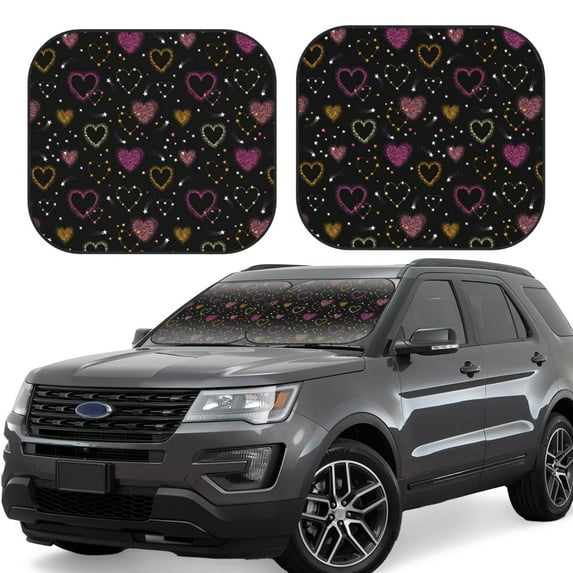 Fotbe Heart and Stars 2-Piece Car Windshield Sun Shade | Sun Blocker for Car Windshield | Foldable Automotive Interior Accessories for Sun Protection-Small