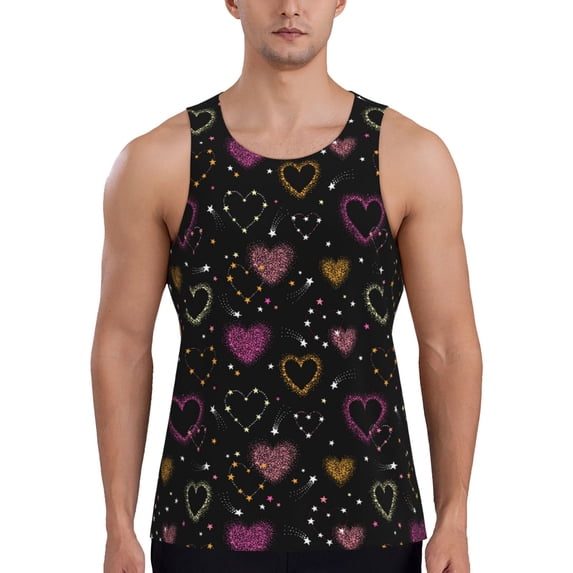 Fotbe Heart and Stars Pattern Men's Quick Dry Workout Tank Top Gym Muscle Tee Fitness Bodybuilding Sleeveless T Shirt Breathable Workout Shirt-4X-Large