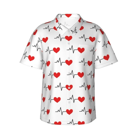 Fotbe Heartbeat Symbol Hawaiian Shirt For Men Unisex Summer Beach Casual Short Sleeve Cotton Linen Button Down Shirts-Medium