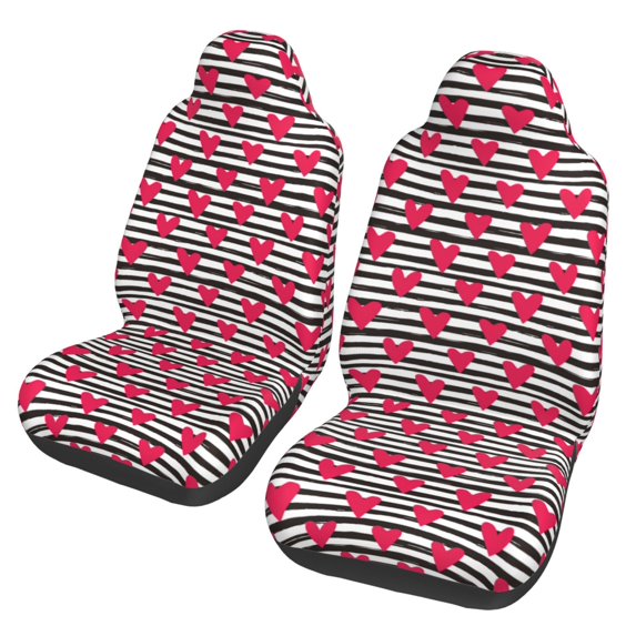 Fotbe Hearts And Lines Pattern Automotive Seat Covers for Cars Trucks and SUVs – Car Seat Covers for Front Seats,Protective Seat Covers,Vehicle Seat Covers, Set of 2
