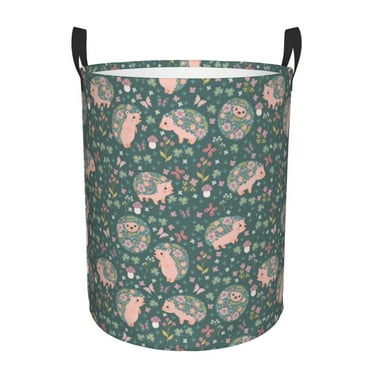 Fotbe Hedgehogs and Flowers Laundry Basket with Handles, Waterproof Large Laundry Hamper, Wash Bag for Corner Dorm, Rolling Laundry Basket with Handles-Small