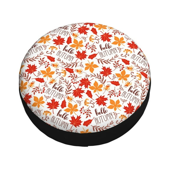 Fotbe Hello Autumn Maple Leaf Spare Tire Cover Thickening Universal Fit for Jeep, Trailer, RV, SUV, Truck, Tough Tire Wheel Soft Cover-17 inch