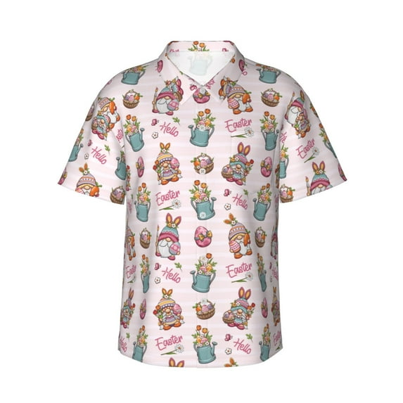 Fotbe Hello Easter Hawaiian Shirt for Men Unisex Summer Beach Casual Short Sleeve Cotton Linen Button Down Shirts-XX-Large