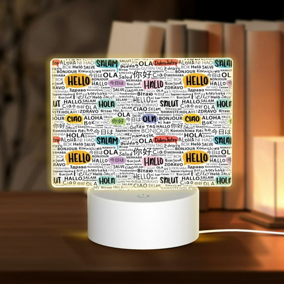 Fotbe Hello Pattern Acrylic Night Light Gift with 3 Color ModesTouch-Sensitive LED Lamp Perfect Gift for Mother's Day, Birthday, or Christmas
