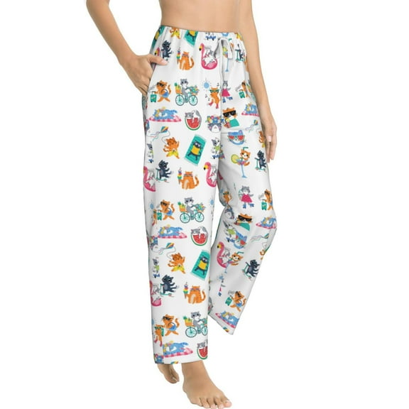 Fotbe Hello Summer Cat Women's Pajama Pants,Sleepwear Pants,Pj Bottoms Drawstring And Pockets-Medium