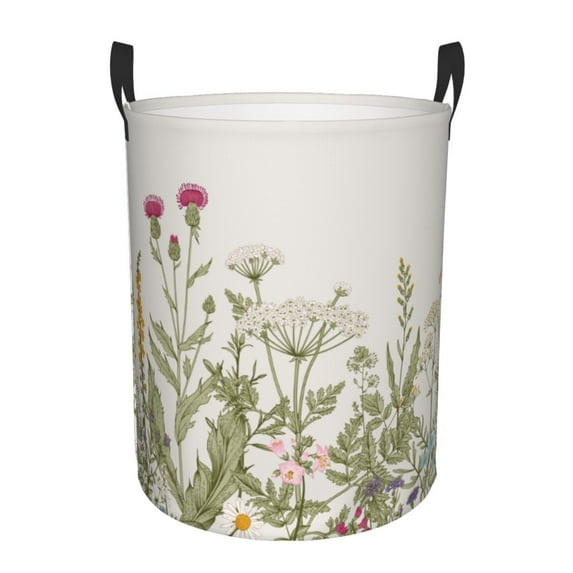 Fotbe Herbs and Wildflowers Laundry Basket with Handles, Waterproof Large Laundry Hamper, Wash Bag for Corner Dorm, Rolling Laundry Basket with Handles-Small