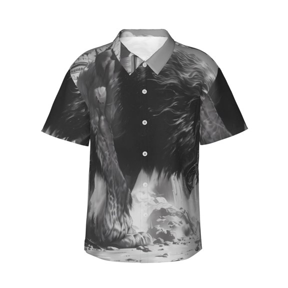 Fotbe Heroic Lion Encounter Hawaiian Shirt for Men Unisex Summer Beach Casual Short Sleeve Cotton Linen Button Down Shirts-3X-Large