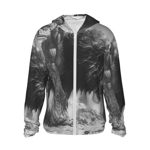 Fotbe Heroic Lion Encounter Men's Women's UPF 50  Sun Protection Jacket Hooded Cooling Shirt with Pockets Hiking Outdoor Performance-XX-Large