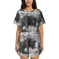thumbnail image 1 of Fotbe Heroic Lion Encounter Print Pajama Set for Women 2 Piece Loungewear Short Sleeve Tops and Shorts Set Soft Sleepwear-X-Large, 1 of 7