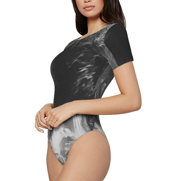 Fotbe Heroic Lion Encounter Women's Crew Neck Short Sleeves Bodysuit Tops Round Neck Slim Sleeveless Soft Comfortable Basic-Medium