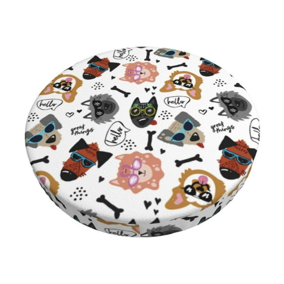 Fotbe Hip Hop Dog Stool Covers Round,Waterproof Round Bar Stool Covers Bar Chair Covers Washable Stool Cushion Slipcover for 12-14 Inch Chair-14 inch