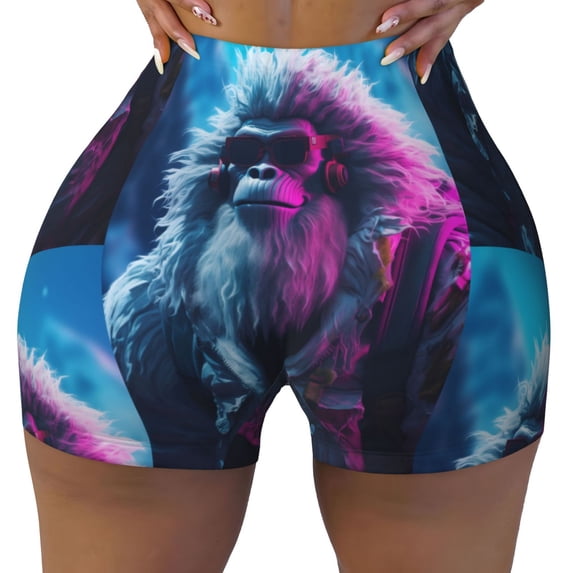 Fotbe Hip-Hop Glasses Gorilla Seamless Shorts, Womens Workout Shorts High Waist Stretch Booty Short for Gym/Yoga/Running/Biking-Small
