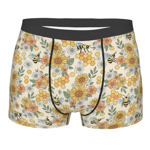 Fotbe Hippie Bee Honeycomb Men’s Total Support Pouch Boxer Briefs, X-Temp Cooling, Moisture-Wicking Underwear, Regular, Long-leg and Trunk-XX-Large