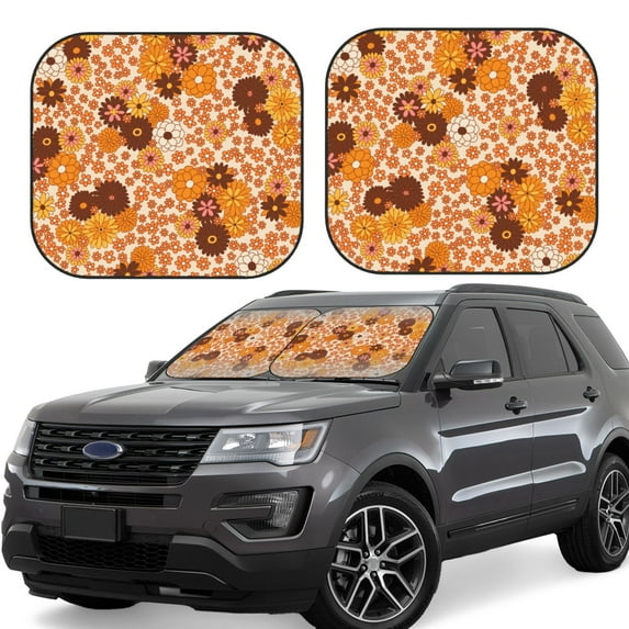 Fotbe Hippie Ditsy Floral 2-Piece Car Windshield Sun Shade | Sun Blocker for Car Windshield | Foldable Automotive Interior Accessories for Sun Protection-Large