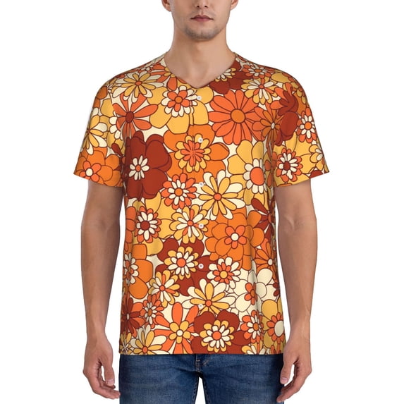 Fotbe Hippie Flower Baseball Jersey Shirt for Men and Women, Casual Short Sleeves Button Down T-Shirt-Large
