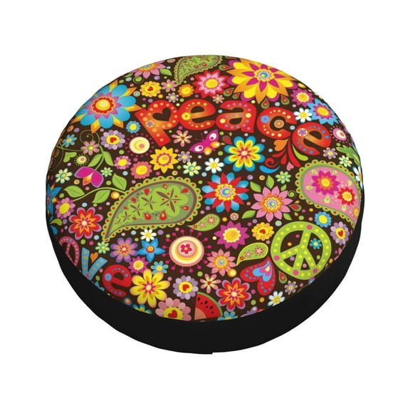 Fotbe Hippie Peace Love Spare Tire Cover Thickening Universal Fit for Jeep, Trailer, RV, SUV, Truck, Tough Tire Wheel Soft Cover-15 inch