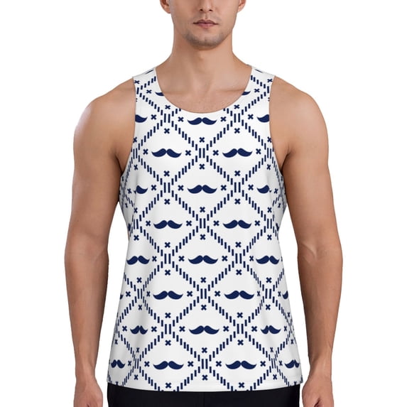 Fotbe Hipster Mustache Pattern Men's Quick Dry Workout Tank Top Gym Muscle Tee Fitness Bodybuilding Sleeveless T Shirt Breathable Workout Shirt-XX-Large