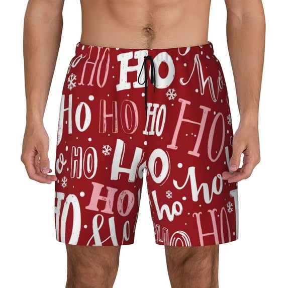 Fotbe Ho Pattern Funny Christmas Men’s Swim Trunks Quick Dry Swim Shorts Board Shorts with Mesh Lining-Medium