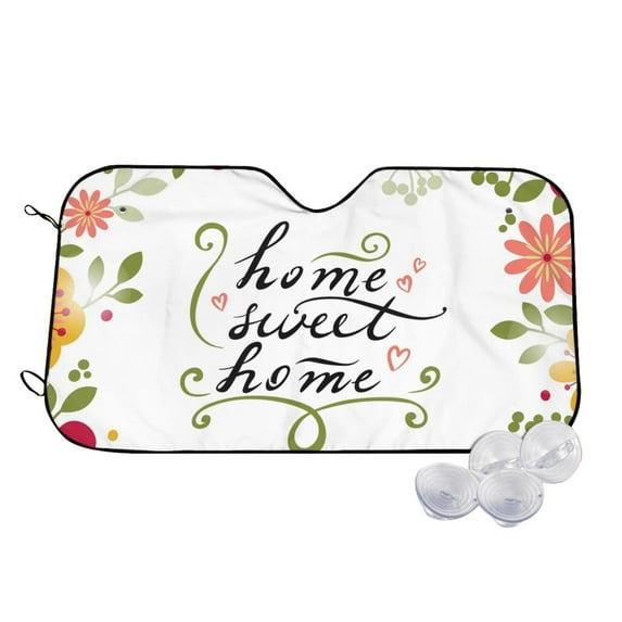 Fotbe Home Sweet Home Floral Car Windshield Sunshade | Sun Visor Protector Front Window Shade, Keeps Out UV Rays, Keeps Your Vehicle Cool-Medium