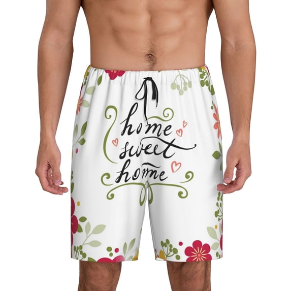 Fotbe Home Sweet Home Floral Pajama Shorts for Men, Men's Pajama Bottoms, Sleepwear,Short Pajama Pants-XX-Large