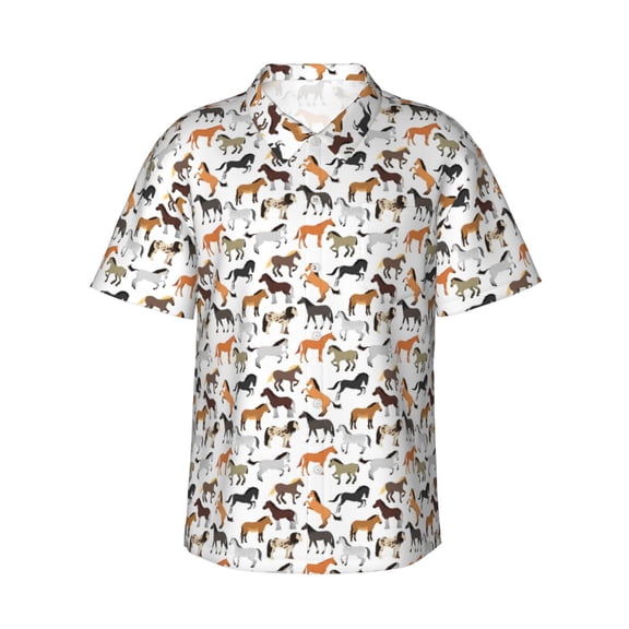 Fotbe Horse Hawaiian Shirt for Men Unisex Summer Beach Casual Short Sleeve Cotton Linen Button Down Shirts-XX-Large