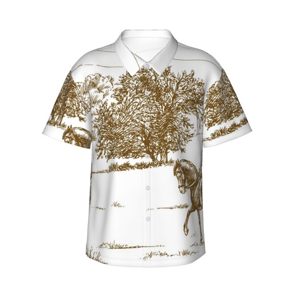 Fotbe Horse Rider In Field Hawaiian Shirt for Men Unisex Summer Beach Casual Short Sleeve Cotton Linen Button Down Shirts-3X-Large