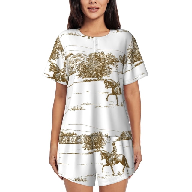LOCUBE Women's Pajama Set - Soft Short Sleeve Top & Pocketed Shorts Loungewear