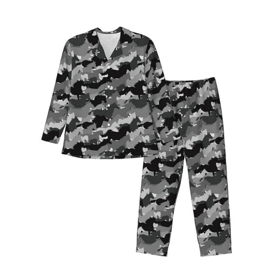 Fotbe Horse Silhouette Pattern Long Sleeve Pajama Set for Men,Sleepwear Set,2-piece Loungewear Set,Soft PJs Comfy Nightwear with Pockets-Medium