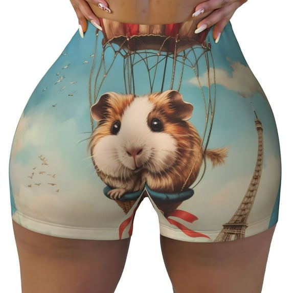 Fotbe Hot Air Balloon Guinea Pig Seamless Shorts, Womens Workout Shorts High Waist Stretch Booty Short for Gym/Yoga/Running/Biking-XX-Large